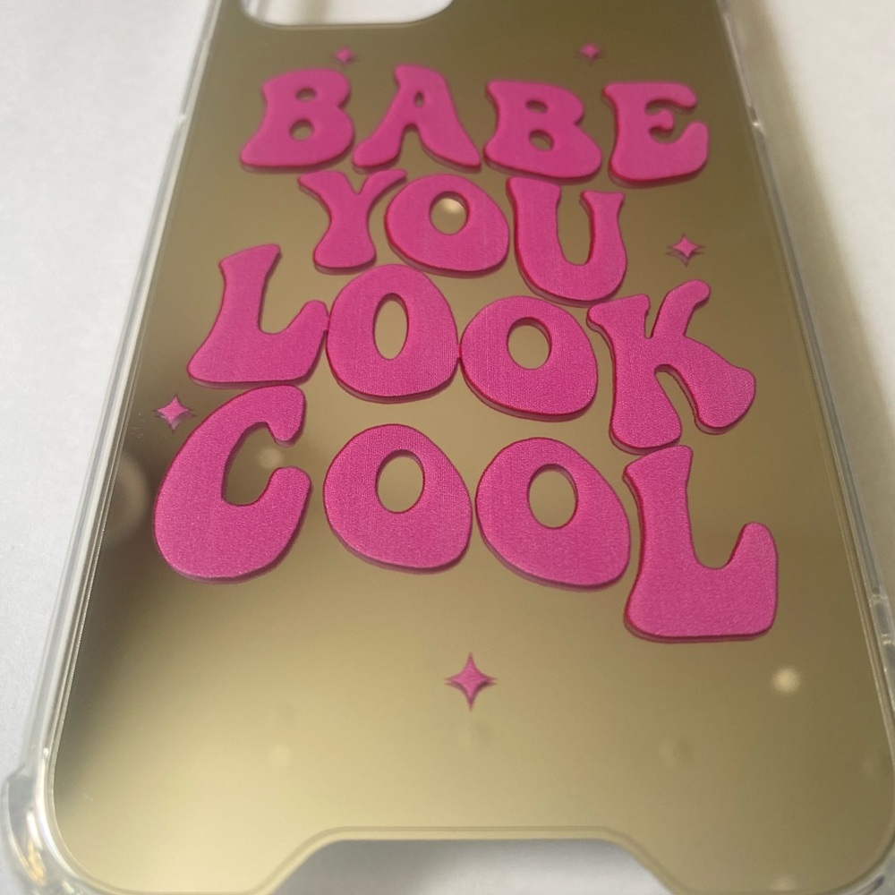 NWOT Mirrored Phone Case For IPhone 12 12 Pro Pink Lettering